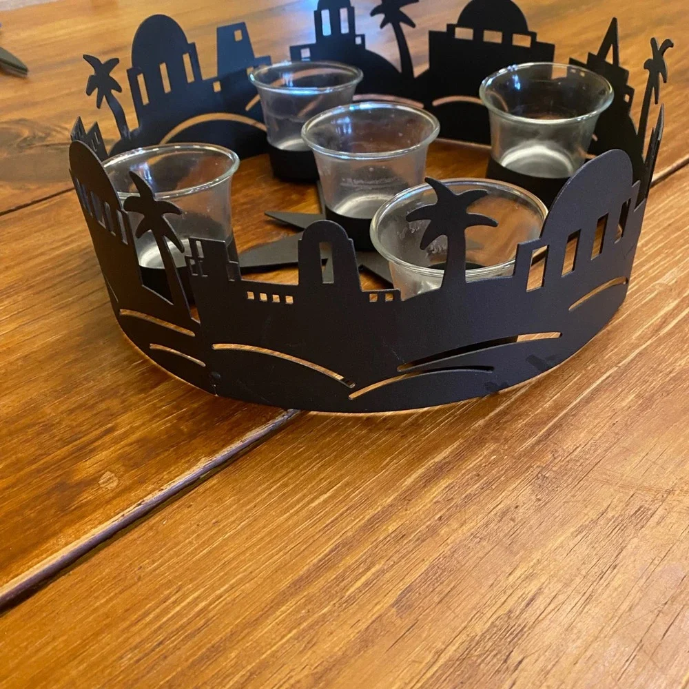 Bethlehem Black Metal Silhouette Candle‎ Holder with 5 Glass Votives